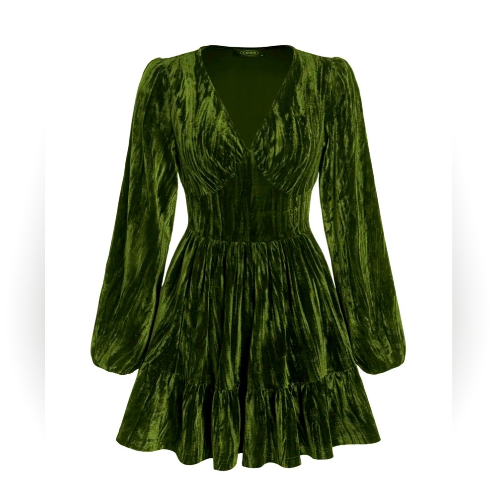 Cider olive green velvet mini dress